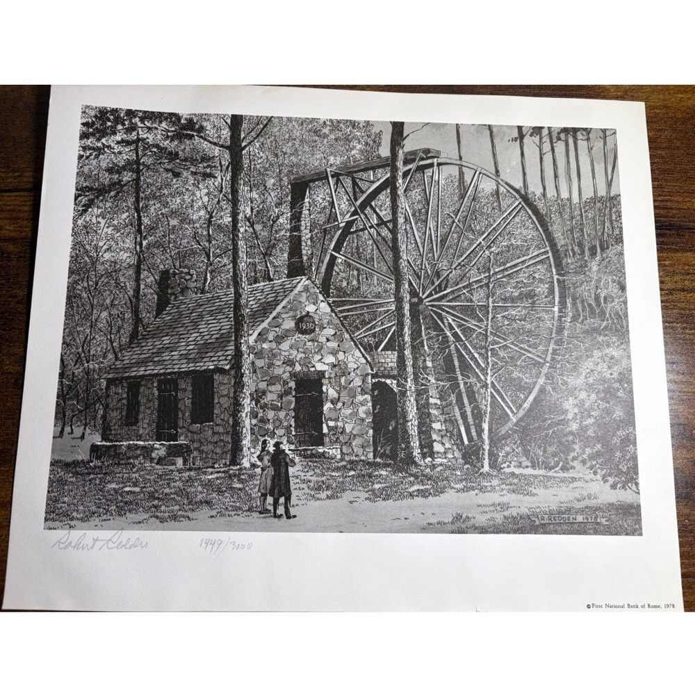 1978 Robert Redden Signed Limited Edition Print 1449/3000 Water Mill Georgia Vtg